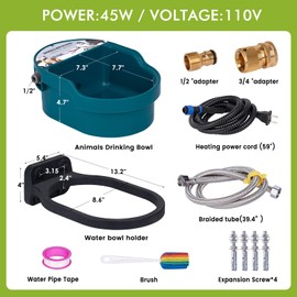 PAUQRWIE Heated Automatic Dog Water Bowl Outdoor Large Breed Heated Waterer with Float Valve Wall Mounted Pet Thermal-Bowl Winter Livestock Water for Dogs Chicken Horse Cat