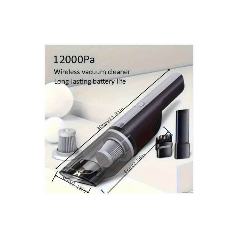 Silver Wireless Handheld Vacuum Cleaner 12000Pa Rechargeable Mini Vac for
