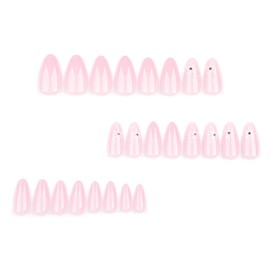 Ombre Press on Nails Medium Almond Fake Nails Snowflake False Nails with Designs Silvery Rhinestone Acrylic Nails Pink White Glue on Nails Winter Stick on Nails for Women DIY Christmas Nail Decoration