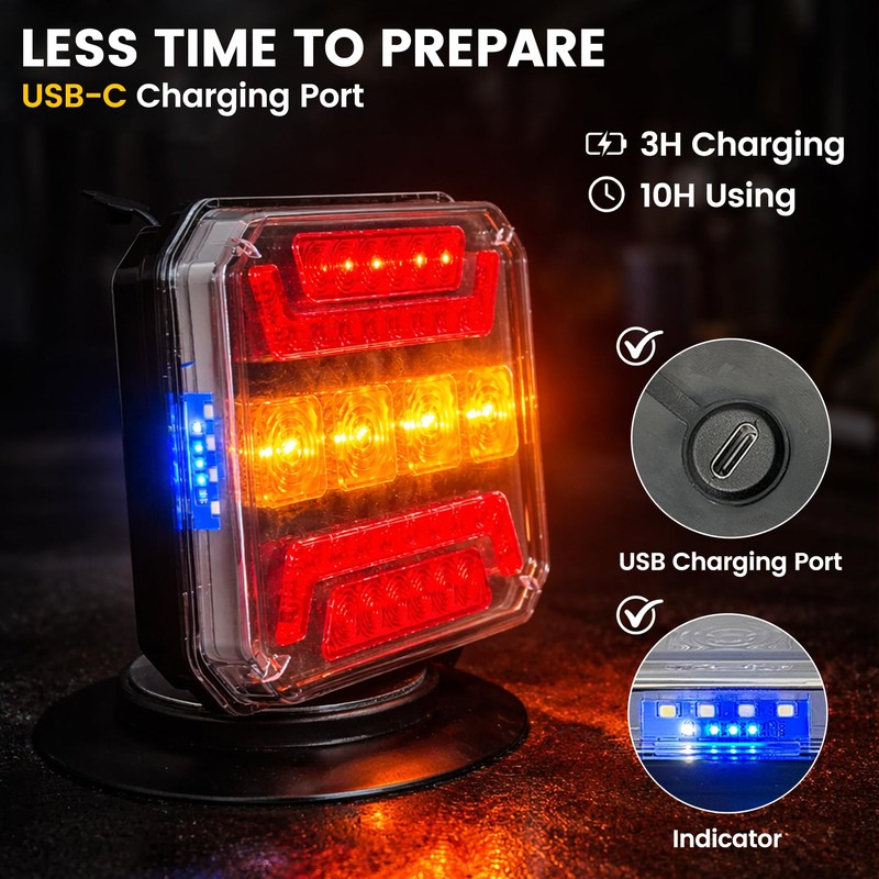 TXGSDXS Wireless Trailer Lights, 2026 NEW 110° Rotatable Magnetic LED