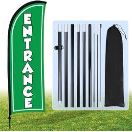 Buryeah Entrance Feather Flag 11 x 7. 9 ft Entrance Swooper Flag with Pole Kit and Ground Spike for Business Advertising Banner Sign for Outside (Green)