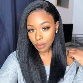 Human Hair Wig Yaki Straight Wear and Go Glueless Wigs Human Hair 180% Density Machine Made Wigs for Black Women Natural Color 22inch