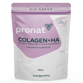 PRONAT | Colágeno Hidrolizado + Ácido Hialurónico, Suplemento Alimenticio, Sabor Natural, Bolsa con 500 gramos
