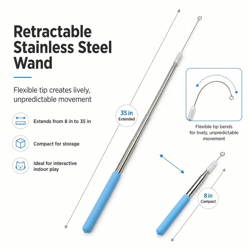 ZAYLUMO Cat Wand Toy Set, Retractable Stainless Steel Wand with