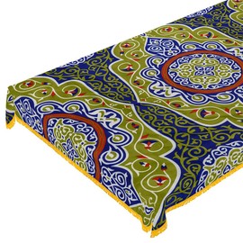 CraftiEgypt Ramadan Tablecloth Decorations – Handmade Tablecloth, Printed Egyptian Khayamiya Design, Colorful Green, Polyester Blend – 55"x70" (140x180 cm) Rectangle