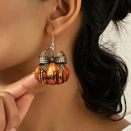 Thanksgiving Pumpkin Earrings for Women Acrylic Wood Bow Pumpkin Earrings Fall Earrings Thanksgiving Holiday Jewelry Accessories