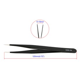 Aoje-Link ESD-10 Professional Anti-Static Precision Technology Tweezers, Non-Magnetic Straight Pointed Tip, Stainless Steel Plastic Coated, Full Length 120mm, Black, 2pcs