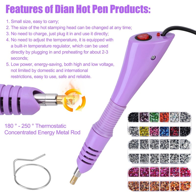 Hotfix Applicator Set with 7 Applicator Tips & Hotfix Rhinestones,