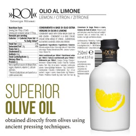 ROI Lemon Infused Olive Oil - 100% Naturally Infused Herb Olive Oil - Italian Gourmet Olive Oil, Extra Virgin - Cold Pressed - Olive Oil Lemon, 8.45 fl oz / 250ml