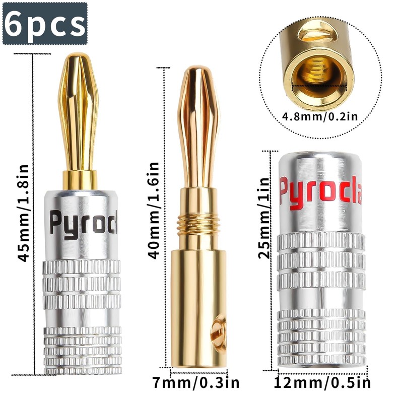 Banana Plugs Pack of 6 24K Gold-Plated Banana Plugs Speaker