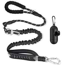 SlowTon Correa para Perros Resistente 1.5m, 4 en 1 Entrenamiento Correas & Cinturón de Seguridad de Coche Reflectantes para Perro Grandes Medianos conCómodo Mango Acolchado, Incluye Dispensador