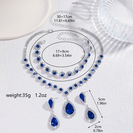 FDEETY Jewellery Set for Women Fashion Elegant Jewellery Bridal Drop Necklace Bracelets Rhinestone Earrings Set Pendant Jewellery Set Gifts Jewellery, Rhinestone