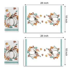 Croar Fall White Pumpkin Kitchen Dish Towels Set of 2, Autumn Thanksgiving Maple Leaves Drying Hand Towel Baking Cooking Cloth, Seasonal Bathroom Home Decoration 18 x 26 Inches