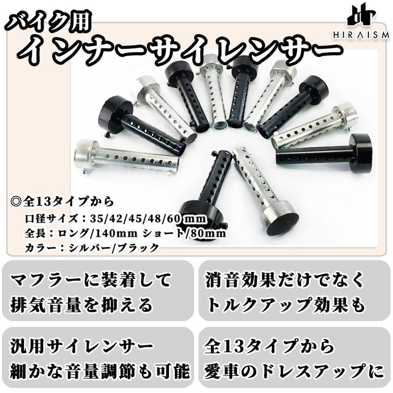 HIRAISM Motorcycle Inner Silencer, Inner Baffle, Muffler, Noise Reducing, General