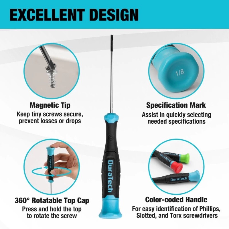 DURATECH 10 PCS Magnetic Small Precision Screwdriver Set with Pouch