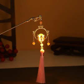 Vintage Lotus Hair Sticks, Chinese Lantern Light Tassel Hairpins Glowing in the Dark Hair Pin Retro Hair Accessory for Women Girls (Pink)