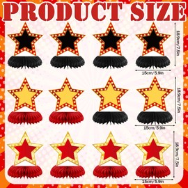 Chiisong 12 Pcs Movie Night Party Decorations Movie Night Honeycomb Centerpieces Large Star Table Toppers Decor for Red Carpet Film Show Theme Birthday Decor