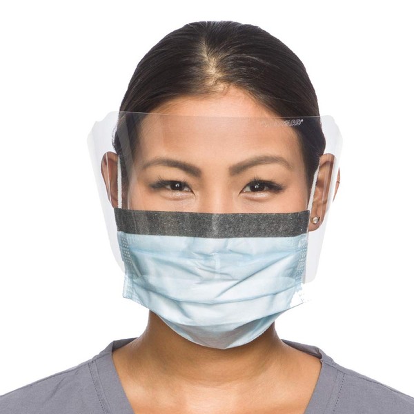 Halyard Health 28821 Fluidshield Level 2 Fog-Free Procedure Mask, Wraparound Visor, Blue (4 Boxes of 25, 100 Total)