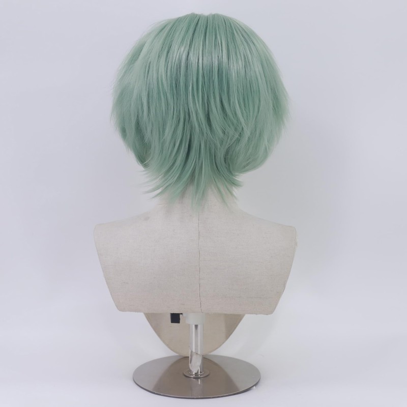 Cfalaicos 10 Inch Short Green Wig Men Layered for Halloween