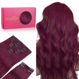 WENNALIFE Clip in Hair Extensions, 150g 20 Inch 9pcs Light Burgundy Human Hair Extensions Thicker Clip in Hair Extensions Real Human Hair Clip Set Double Weft