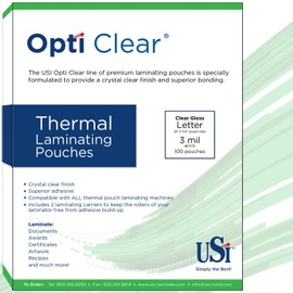 USI Opti Clear Premium Thermal Laminating Pouches, Letter Size, 3 Mil, 9 x 11.5 Inches, 100-Pack