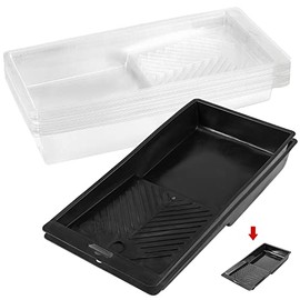 SEUNMUK 2 Pack Plastic Paint Tray, 2 Black Hard Shell Paint Roller Tray with 16 Clear Disposable Paint Tray Liner, Fits for 4 Inch Mini Paint Rollers