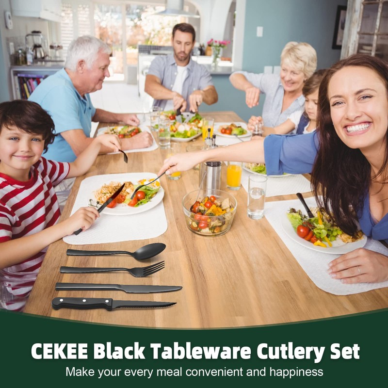 72-Piece Stainless Steel Black Silverware Set - CEKEE Flatware Kitchen
