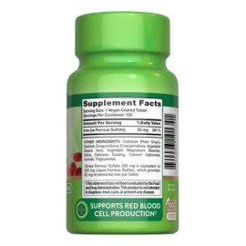 Natures Truth Suplemento de Hierro Sulfato Ferroso 65mg 120 Tabletas                                                                                  