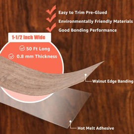 WOPPLXY 1-1/2 Inch x 50ft Roll of Walnut Wood Veneer Edge Banding, Veneer Edge Banding, Pre-glued Flexible Veneer Edging, Real Wood Tape Banding for Cabinet Repair Furniture Restoration