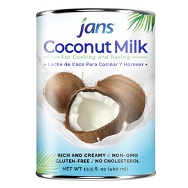 Jans Coconut Milk 17% fat 13.5 FL | Rich and Creamy | Gluten Free | Certified Non-GMO | Perfect use for cooking, curries, sauces, baking and beverages (Pack of 1)