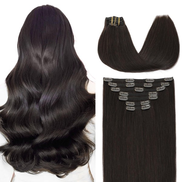 VINBAO Clip in Hair Extensions Real Human Hair Dark Brown