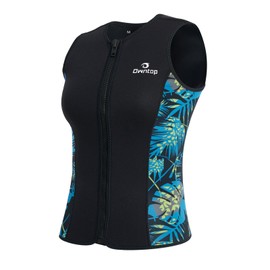 Owntop Women's Wetsuit Top, 3 mm Thermal Sleeveless Neoprene Vest, Wetsuit Jacket, Warm, Comfortable, Surfing, Snorkelling, Swimming, Diving, Black and Green, XXL