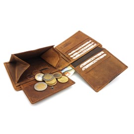 Biker Wallet Horizontal with Solid 50 cm Bicycle Chain Vegetable Tanned Hunter Leather Wallet Skull Brown S, brown, coin purse