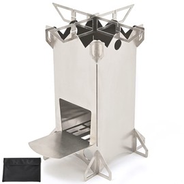 Rikopin Rocket Stove, Bonfire Stand, B5 Size (As Seen on TV!), Storage Size: 7.1 x 1.0 x 0.03 inches (18 x 25 x 0.8 mm), Camping Stove, Wood Stove, Stainless Steel, No Fuel Required, Rust Resistant, Barbecue Stove, Bonfire Stand, Solo Camping