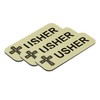 Usher 1 x 3" Name Tag/Badge, Brushed Gold, Cross Design