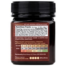 KOORA Marri Honey TA 25+ (MGO 1197+ Manuka Honey Rating Equiv.) Low GI, Medical Grade for Daily Health & Immune Support, Raw from the Ancient Forests of Western Australia, 8.8 oz