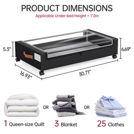 Yecaye Under Bed Storage with Wheels, 2 Pack Under Bed Storage Containers, Under Bed Shoe Storage with Clear Window & Label, Rolling Under Bed Metal Drawer for Clothes, Shoes,Toys, Books, Black