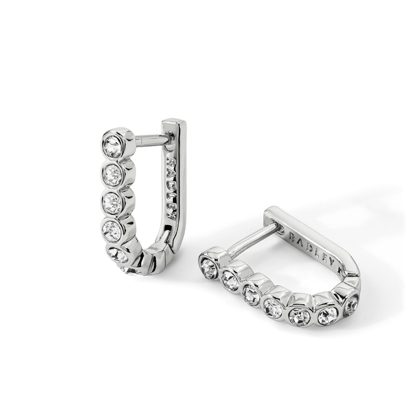 Radley Womens Silver Plated Stone Set Half Hoop Huggie Earrings