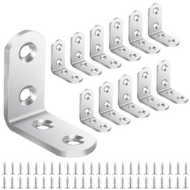Yeepeo 12 Pcs Corner Bracket 40 × 40mm, Right Angle Bracket 90 Degree Stainless Steel Corner Brace with 48 Screws Small Brackets for Wood Furniture Fixation