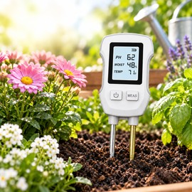 3-in-1 Digital Soil Tester with Backlit Display, pH Moisture & Temperature Meter for Houseplants, Garden, Lawn & Indoor Outdoor Plant Care