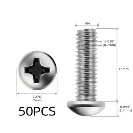 M4 x 16mm Pan Head Machine Screws, 304 Stainless Steel Screw for Electrical Wall Socket, Household Repairs, Switches Outlets Screws with Screwdriver Bit, Fully Threaded, Bright Finish, 50 PCS