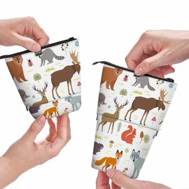 Swono Animals Pencil Case Moose Deer Bear Hedgehog Rabbit Squirrel Beaver Wolf Fox Raccoon Owl Grass Snake Standing Pencil Case Pencil Pouch Pencil Holder Transparent