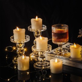 Flameless Votive Candles with Remote - 2 Inch Battery Operated Candle with Timer,240+Hrs LED Candles with Real Wax,Dimmmable, Set of 6 for Wedding Anniversary Lantern Lighting(Battery Included)