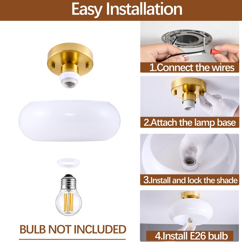 SHBEILOU Semi Flush Mount Ceiling Light, 11 Inch Gold Mid