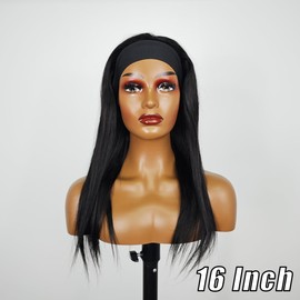 Lauberita Straight Headband Wig Human Hair for Women 26-Inch 180% Density Headband Wigs Glueless Human Hair Wig(Straight, Natural Black)