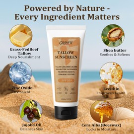 BIWQTY Beef Tallow Sunscreen with Non Nano Zinc Oxide for Face & Body C SPF 50 Natural Mineral Sunscreen, Reef Safe, Non-Greasy Formula, Non Toxic & Moisturizing Sunblock, 3.5oz