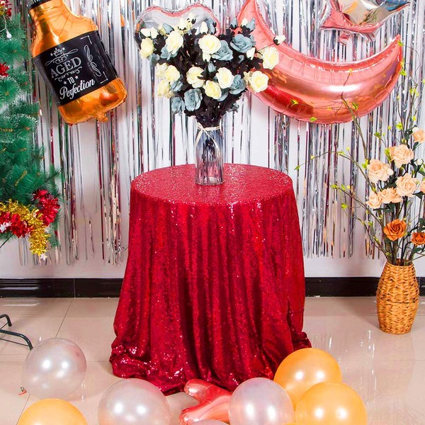 JYFLZQ Red Sequin Tablecloth 50'' Small Round Sparkly Table Cloths