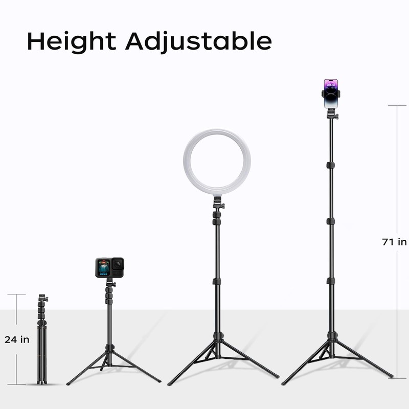 Adjustable Phone Tripod Stand, Extendable Height with Stable Base, Black