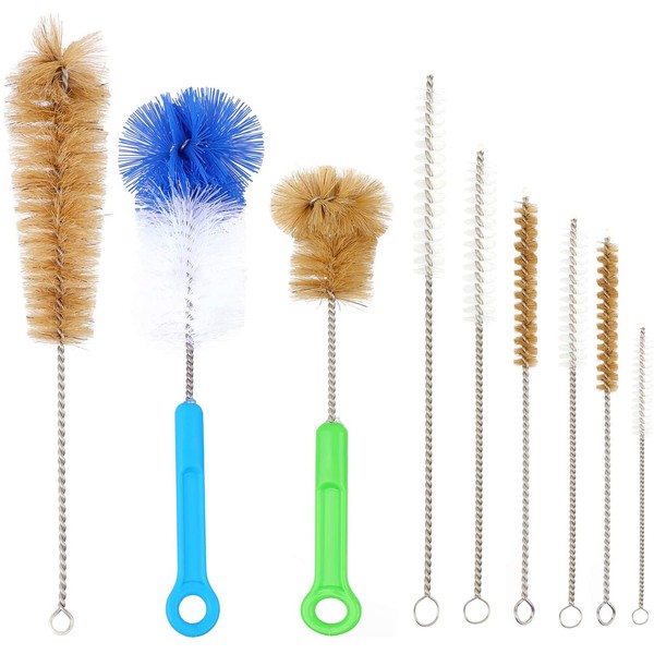Houseables Bottle Brush, Pipe Cleaning Kit, Bong Brushes, Water Bubbler, Hose Tips Cleaner, 9 Pieces, Nylon, Natural & Synthetic Bristles, Small, Long, Scrubber for Tubes, Straws, Canning Jars