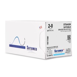 Sutumed SUTUSILK Non-Absorbable Silk Surgical Suture USP Size 2-0, Without Needle, 30 Inches (75cm), 12 Count